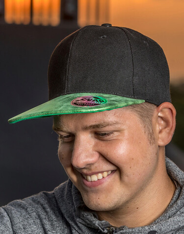 Result Caps Bronx Glitter Flat Peak Snapback Cap, Black/Green, One Size bedrucken, Art.-Nr. 010341420