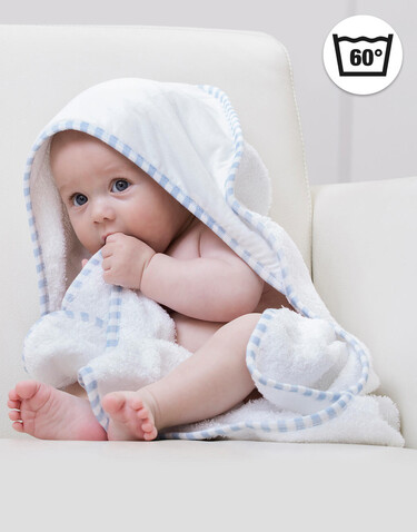 SG ACCESSORIES - TOWELS Po Hooded Baby Towel, White/Baby Blue, One Size bedrucken, Art.-Nr. 010640580