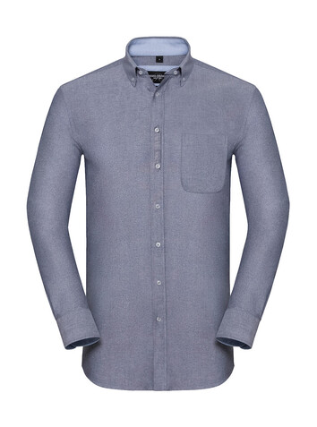 Russell Europe Men`s LS Tailored Washed Oxford Shirt, Oxford Navy/Oxford Blue, S bedrucken, Art.-Nr. 020002583