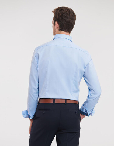 Russell Europe Tailored Contrast Herringbone Shirt LS, White/Silver/Convoy Grey, S bedrucken, Art.-Nr. 022000873