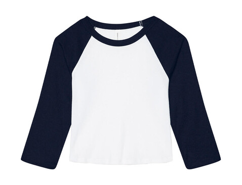 Bella Women`s Micro Rib 3/4 Raglan Baby Tee, White/Navy, L bedrucken, Art.-Nr. 028060525