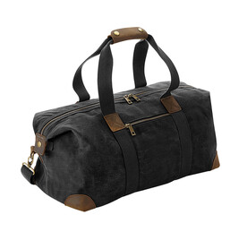 Quadra Heritage Waxed Canvas Holdall, Black, One Size bedrucken, Art.-Nr. 078301010