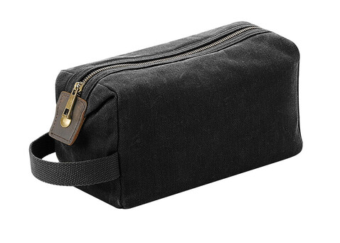 Quadra Heritage Waxed Canvas Wash Bag, Black, One Size bedrucken, Art.-Nr. 079301010