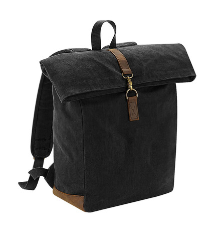 Quadra Heritage Waxed Canvas Backpack, Black, One Size bedrucken, Art.-Nr. 081301010