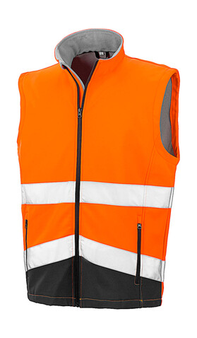 Result Printable Safety Softshell Gilet, Fluorescent Orange/Black, S bedrucken, Art.-Nr. 087334783