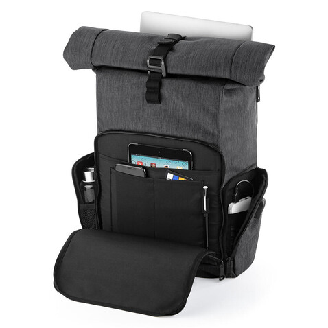 Quadra Q-Tech Charge Roll-Top Backpack, Granite Marl, One Size bedrucken, Art.-Nr. 089301100