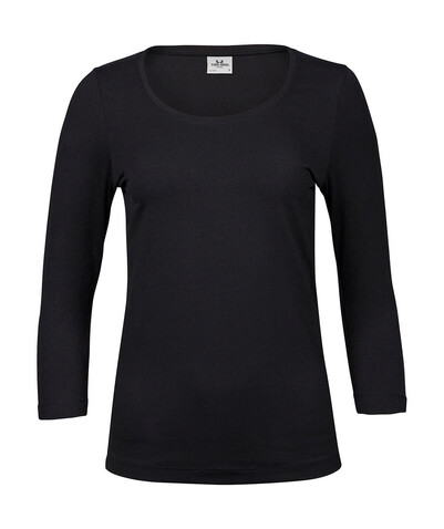 Tee Jays Ladies` 3/4 Sleeve Stretch Tee, Black, XL bedrucken, Art.-Nr. 100541016