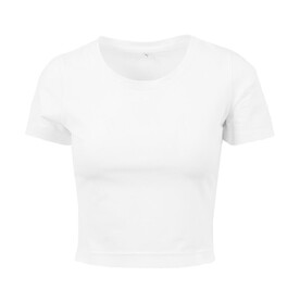 Build Your Brand Ladies Cropped Tee, White, XS bedrucken, Art.-Nr. 104390000
