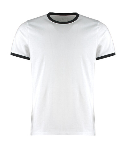 Kustom Kit Fashion Fit Ringer Tee, White/Black, XS bedrucken, Art.-Nr. 108110562