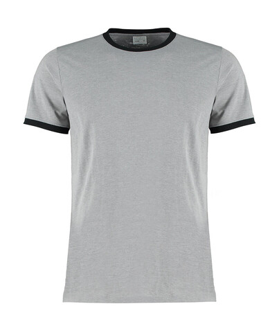 Kustom Kit Fashion Fit Ringer Tee, Light Grey Marl/Black, XL bedrucken, Art.-Nr. 108111996