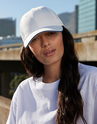 Beechfield Team Sports-Tech Cap, White/French Navy, One Size bedrucken, Art.-Nr. 114690530