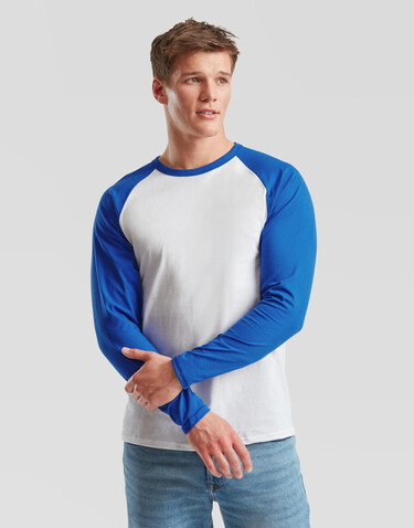 Fruit of the Loom Valueweight Long Sleeve Baseball T, White/Royal, 3XL bedrucken, Art.-Nr. 116010538
