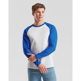 Fruit of the Loom Valueweight Long Sleeve Baseball T, White/Deep Navy, S bedrucken, Art.-Nr. 116010503