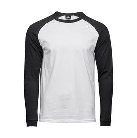 Tee Jays Baseball Tee Long Sleeve, White/Black, S bedrucken, Art.-Nr. 116540502