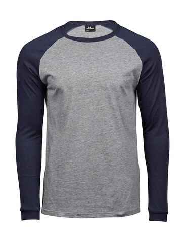 Tee Jays Baseball Tee Long Sleeve, Heather/Navy, L bedrucken, Art.-Nr. 116541524 Tee Jays Baseball Tee Long Sleeve, Heather/Navy, L bedrucken, Art.-Nr. 116541524