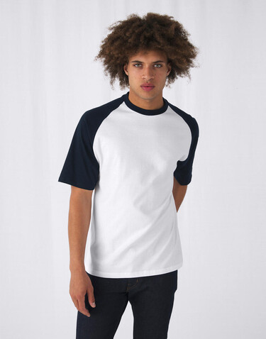 B &amp; C T-Shirt Base-Ball, White/Navy, XL bedrucken, Art.-Nr. 117420526