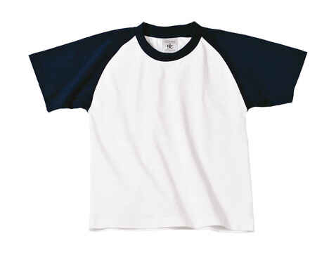 B &amp; C Base-Ball/kids T-Shirt, White/Navy, 7/8 (122/128) bedrucken, Art.-Nr. 118420525