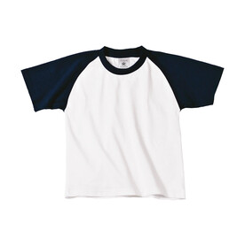 B &amp;amp; C Base-Ball/kids T-Shirt, White/Navy, 3/4 (98/104) bedrucken, Art.-Nr. 118420523