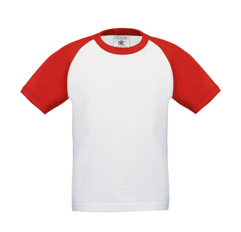 B &amp; C Base-Ball/kids T-Shirt, White/Red, 9/11 (134/146) bedrucken, Art.-Nr. 118420546