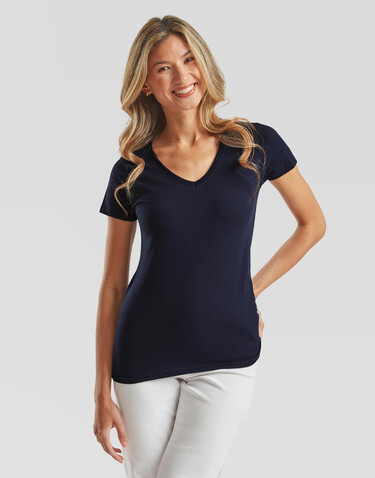 Fruit of the Loom Ladies` Valueweight V-Neck T, Deep Navy, XS bedrucken, Art.-Nr. 129012022