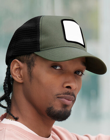 Beechfield Appliqué Patch 5 Panel Trucker, Stone/Shadow Grey, One Size bedrucken, Art.-Nr. 134690670