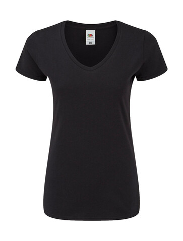Fruit of the Loom Ladies` Iconic 150 V Neck T, Black, XS bedrucken, Art.-Nr. 146011012