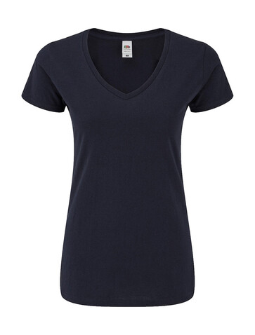 Fruit of the Loom Ladies` Iconic 150 V Neck T, Deep Navy, XS bedrucken, Art.-Nr. 146012022
