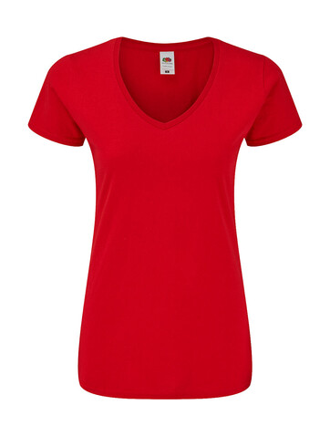 Fruit of the Loom Ladies` Iconic 150 V Neck T, Red, M bedrucken, Art.-Nr. 146014004