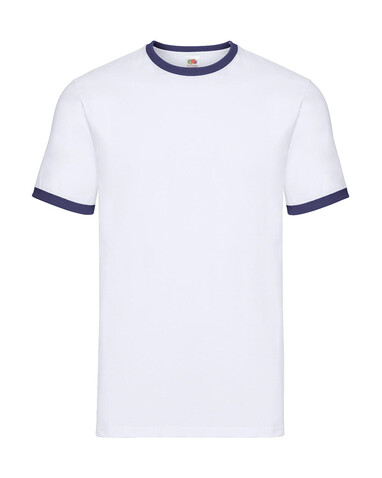 Fruit of the Loom Ringer T, White/Navy, XL bedrucken, Art.-Nr. 161010526