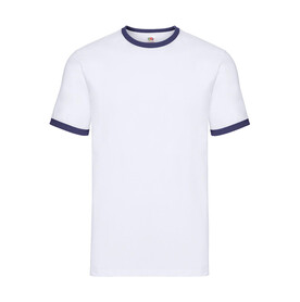 Fruit of the Loom Ringer T, White/Navy, S bedrucken, Art.-Nr. 161010523