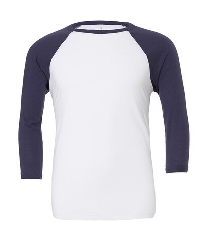 Bella Unisex 3/4 Sleeve Baseball T-Shirt, White/Navy, XL bedrucken, Art.-Nr. 163060526 Bella Unisex 3/4 Sleeve Baseball T-Shirt, White/Navy, XL bedrucken, Art.-Nr. 163060526