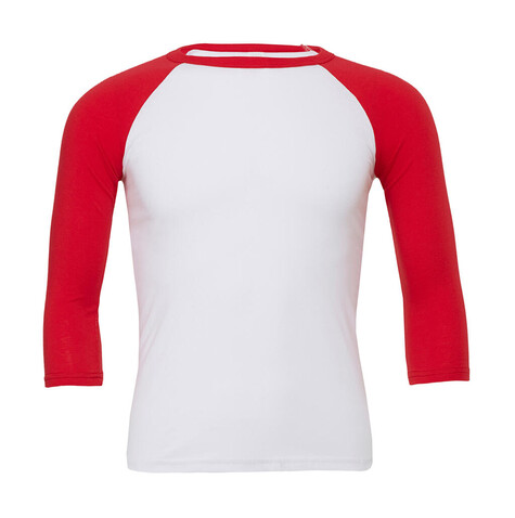 Bella Unisex 3/4 Sleeve Baseball T-Shirt, White/Red, XS bedrucken, Art.-Nr. 163060542