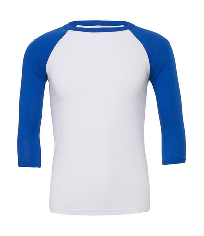 Bella Unisex 3/4 Sleeve Baseball T-Shirt, White/True Royal, L bedrucken, Art.-Nr. 163060625 Bella Unisex 3/4 Sleeve Baseball T-Shirt, White/True Royal, L bedrucken, Art.-Nr. 163060625