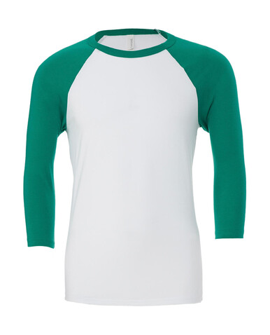 Bella Unisex 3/4 Sleeve Baseball T-Shirt, White/Kelly Green, XS bedrucken, Art.-Nr. 163060742