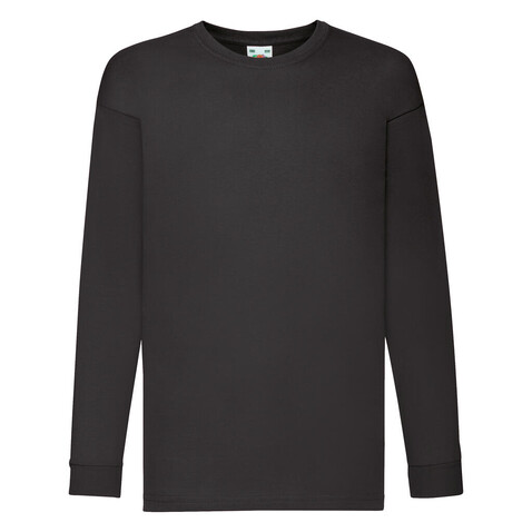 Fruit of the Loom Kids` Valueweight Long Sleeve T, Black, 128 (7-8) bedrucken, Art.-Nr. 185011015