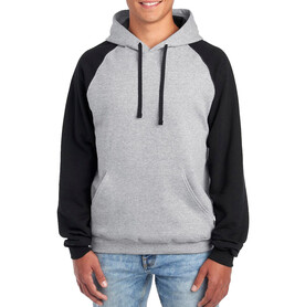 Jerzees NuBlend Colour Block Raglan Hooded Sweatshirt, Oxford / Black, S bedrucken, Art.-Nr. 203371612