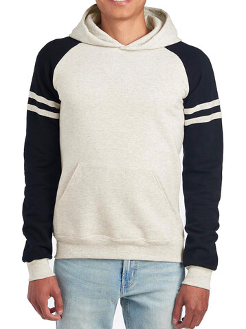 Jerzees NuBlend Varsity Colour-Block Hooded Sweatshirt, Oatmeal Heather / Black Ink, S bedrucken, Art.-Nr. 204370612