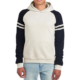 Jerzees NuBlend Varsity Colour-Block Hooded Sweatshirt, Oatmeal Heather / Black Ink, S bedrucken, Art.-Nr. 204370612