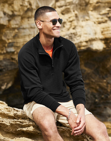 Fruit of the Loom Classic Zip Neck Sweat, Black, S bedrucken, Art.-Nr. 210011013