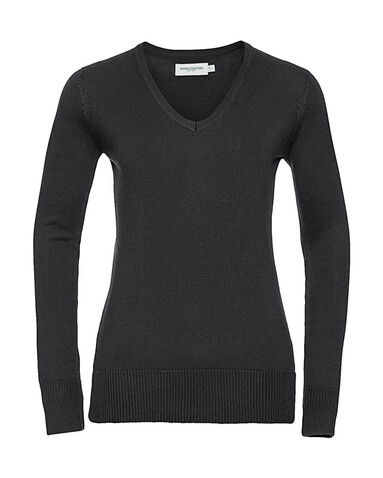 Russell Europe Ladies’ V-Neck Knitted Pullover, Black, 2XS bedrucken, Art.-Nr. 219001011