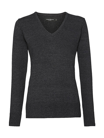 Russell Europe Ladies’ V-Neck Knitted Pullover, Charcoal Marl, 2XS bedrucken, Art.-Nr. 219001161