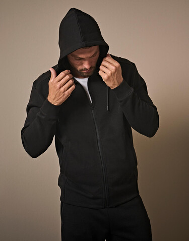 Tee Jays Ribbed Interlock Hooded Full Zip, Black, S bedrucken, Art.-Nr. 219541013