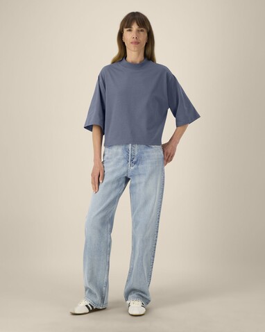 Stella Raya - Das kurze Damen-T-Shirt aus recycelter Baumwolle - Blue Grey - M bedrucken, Art.-Nr. STTW259C1561M