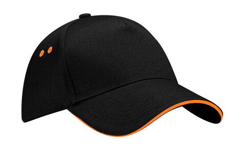 Beechfield Ultimate 5 Panel Cap - Sandwich Peak, Black/Orange, One Size bedrucken, Art.-Nr. 303691670