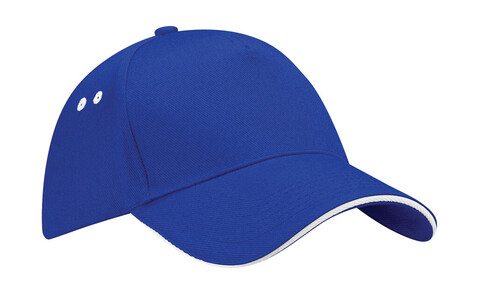 Beechfield Ultimate 5 Panel Cap - Sandwich Peak, Bright Royal/White, One Size bedrucken, Art.-Nr. 303693510
