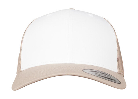 Yupoong Retro Trucker Colored Front, Khaki/White/Khaki, One Size bedrucken, Art.-Nr. 303735880