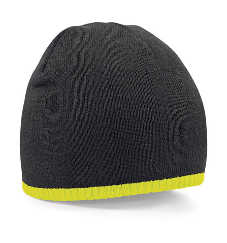 Beechfield Two-Tone Beanie Knitted Hat, Black/Fluorescent Yellow, One Size bedrucken, Art.-Nr. 307691460