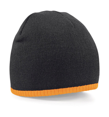 Beechfield Two-Tone Beanie Knitted Hat, Black/Fluorescent Orange, One Size bedrucken, Art.-Nr. 307691880