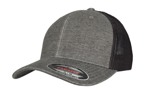 Flexfit Retro Trucker Melange Cap, Khaki/Black Mesh, S/M bedrucken, Art.-Nr. 343687511