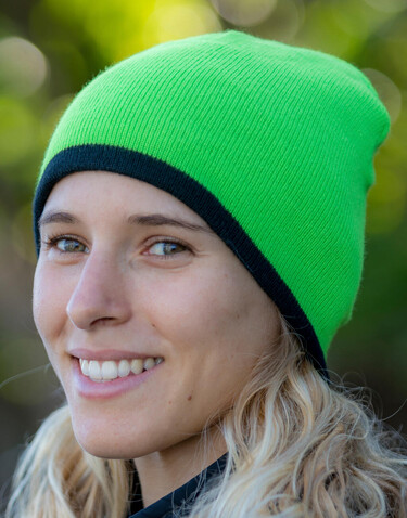 Result Caps Soft Feel Cuffless Reversible Beanie, Black/Yellow, One Size bedrucken, Art.-Nr. 346341470